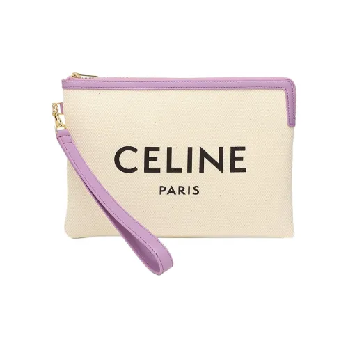 CELINE Холщовая сумка клатч Женская Белая и Фуксия с отделкой