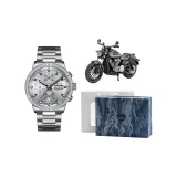 Серебряный корпус с белым циферблатом, серебряный стальной браслет, подарочная коробка, комплект