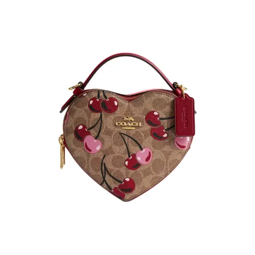 COACH Сердце Покрытый холст Сердце Формированная Сумка Сумка через плечо Сумка Мини Женская Коричневый