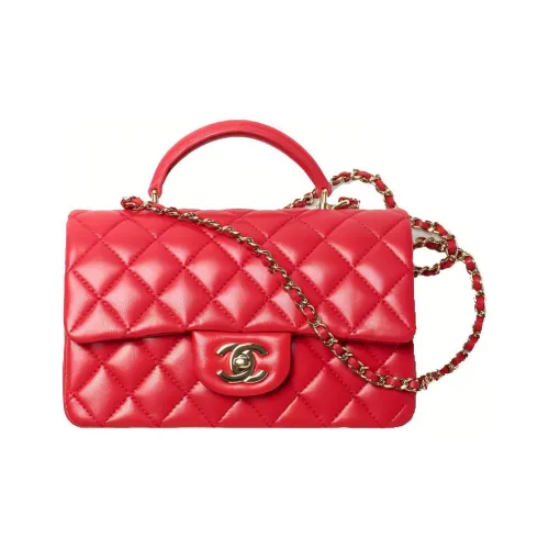 CHANEL 22C Spring Classic Flap CF Lambskin Bag Mini Women's Red