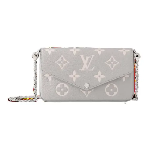 LOUIS VUITTON Pochette Félicie Monogram Empreinte Кожаный клатч Женская серия Bloom Серый и Белый Кварц