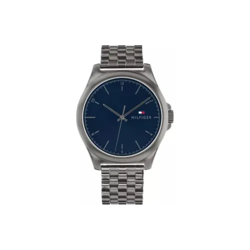 Tommy Hilfiger Мужские часы Кварцевый механизм Ремешок из нержавеющей стали 42 мм Синий циферблат