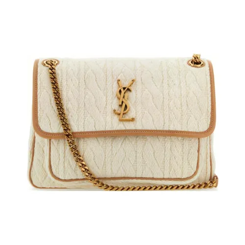 SAINT LAURENT Ткань Телячья кожа Сумка-хобо Цепочка Сумка через плечо Средний Женская Белая