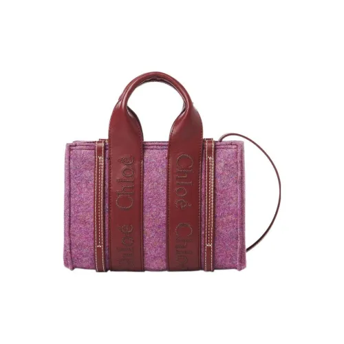 Chloe Woody Коровья кожа Тоут Сумка Сумка для покупок Сумка через плечо Сумка Мини Женская Фиолетовая Бордовая
