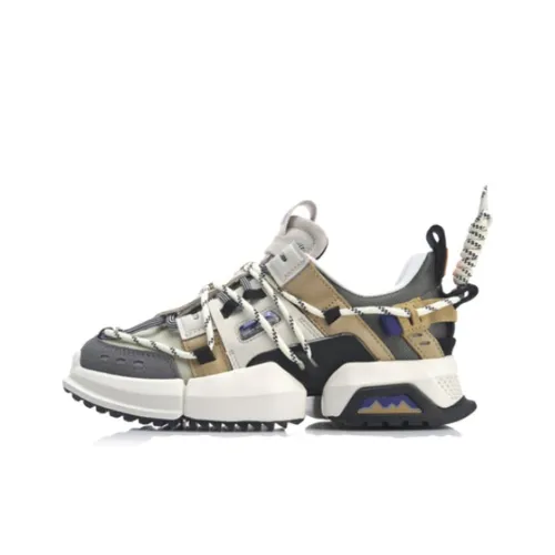 LINING Pan Gu Trek New York Модная одежда Неделя Нека Нека Легкий Низкий Топ Толстая подошва Женские кроссовки Хаки Коричневый 2019