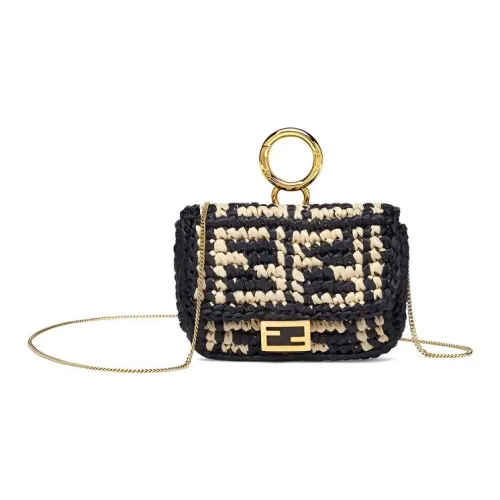 FENDI Baguette Ткани вязаные Рафия Мелочь Кошелек Сумка через плечо Женские Черный
