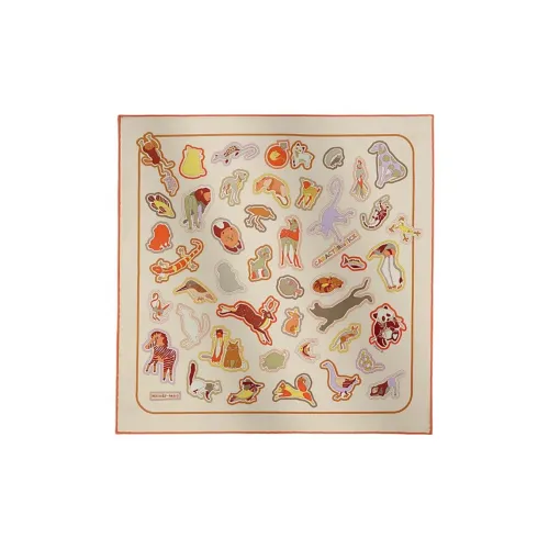 HERMES Шарфы из шелка тутового дерева Женские Кремовый Оранжевый