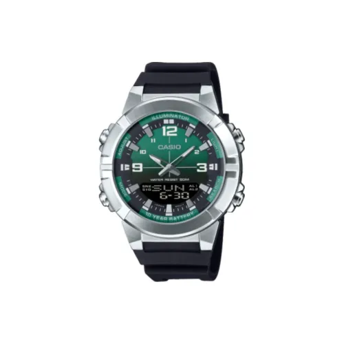 CASIO Кварцевый механизм Смольный ремешок Часы унисекс Зеленый циферблат