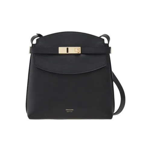 Ferragamo Hug Телячья кожа Курьерская сумка Сумка на плечо Женская Черная