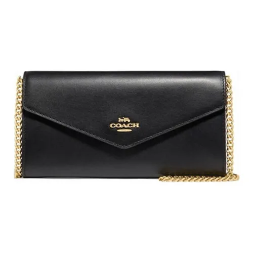 COACH Конверт Коровья кожа Сумка с цепочкой Конверт Сумка Кошелек Сумка через плечо Средний Женский Черный