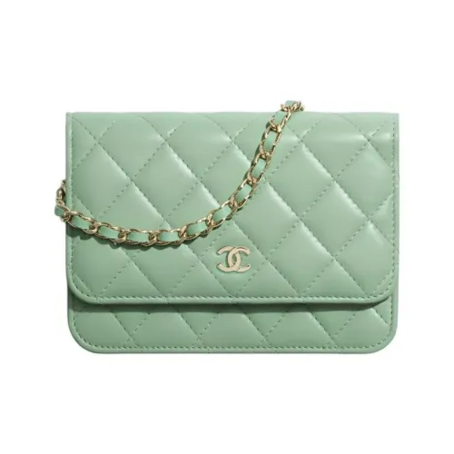 CHANEL Lambskin And Gold Metal Wallet Mini Women's Green CHANEL Овечья шкура и золото металл кошелек мини женский зеленый