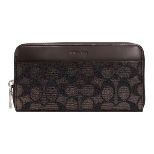 COACH Accordion Zip Холст с кожей Длинный Кошелек на молнии Маленький Мужской Кофе Черный