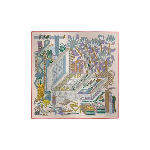 HERMES Шарфы из шелка тутового дерева Женские Жемчужный Перламутрово-розовый