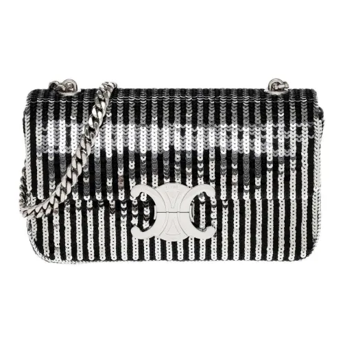 CELINE Triomphe Блестки Satin Сумка Сумка через плечо Сумка через плечо Женская Черная и Серебряная