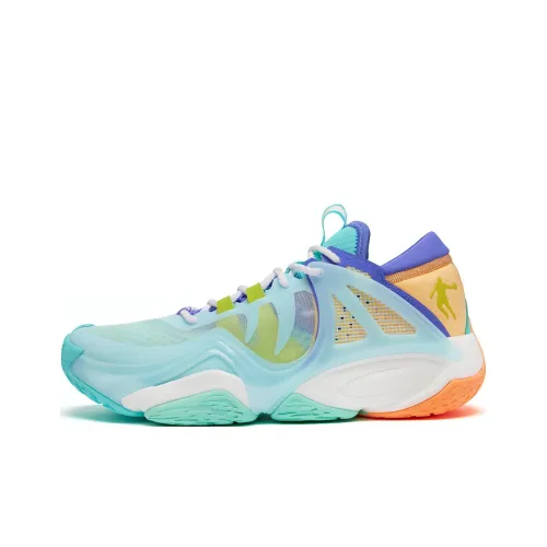 QIAODAN Slip-resistant Abrasion-resistant Low-top Basketball Shoes Men's Mist Blue Peony Purple
