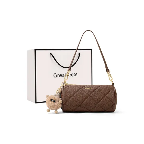 CinvaiKrose Сумка через плечо из синтетической кожи цилиндрическая сумка маленькая женская кофейного черного цвета