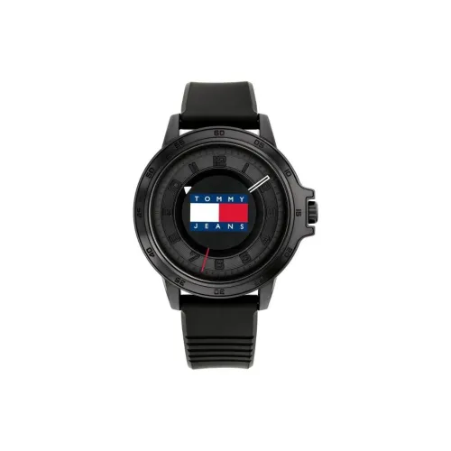 Tommy Hilfiger Мужские часы Кварцевый механизм Силиконовый ремешок 45 мм Черный циферблат