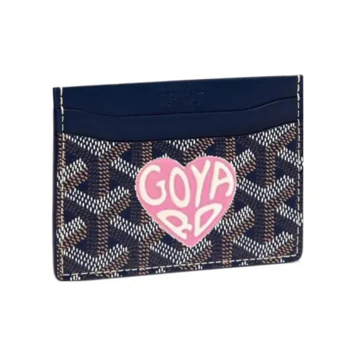 GOYARD Холст Телячья кожа Держатель для карт Держатель для карт Унисекс Морской синий и Розовый Маленькое сердце
