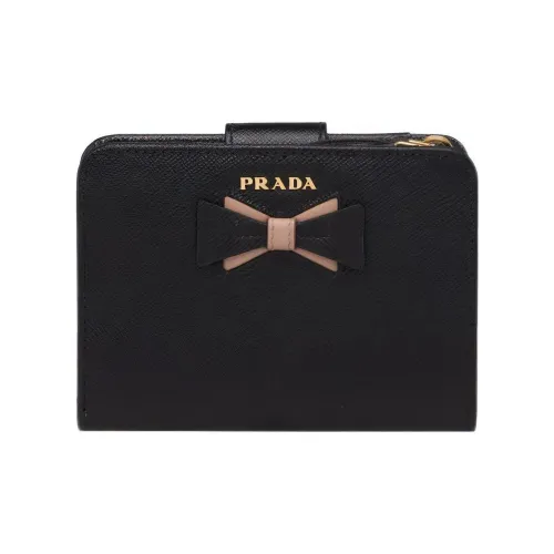 PRADA Saffiano Кожа Кошелек Маленький Женский Черный Светло-Розовый