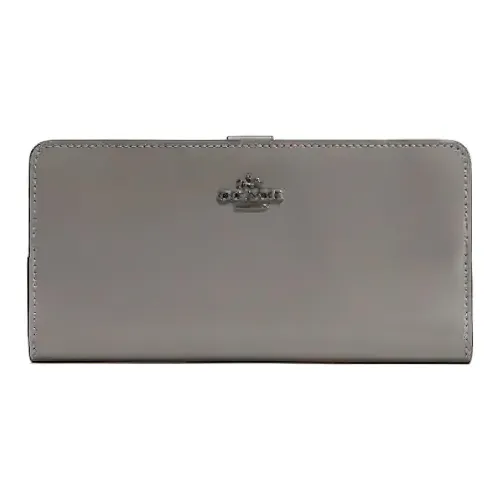 COACH Skinny Wallet Однотонный Коровья кожа Кошелек Женские Черный Умбра Серый