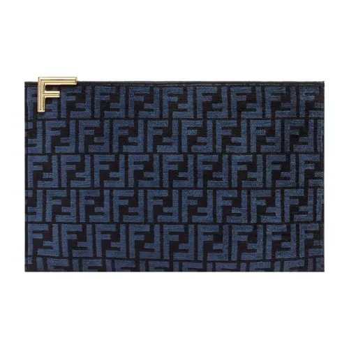 FENDI Кожа Детали Клатч Большой Женский Черный Синий