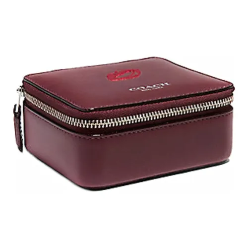 COACH Ювелирные украшения Bo Гладкая кожа Шкатулка для украшений Коробка для хранения Мини Женская Бургунди