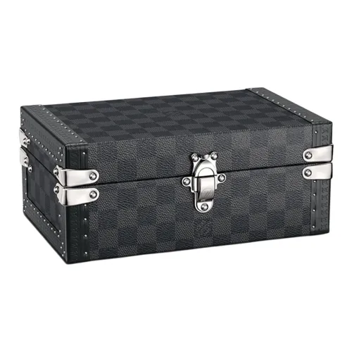 LOUIS VUITTON Damier Графитовый холст с кожей комбинированный запонка коробка для хранения мужская синий черный