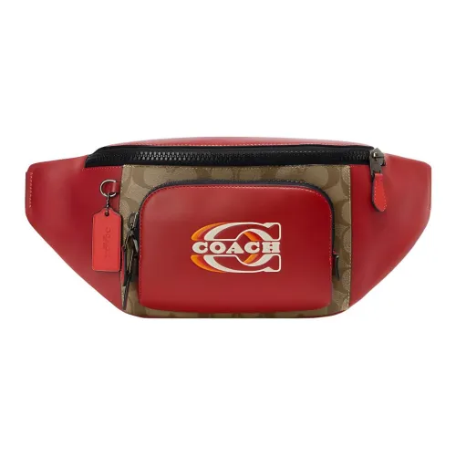 COACH Покрытый холст с телячьей кожей сумка через плечо бананка большой женский красный