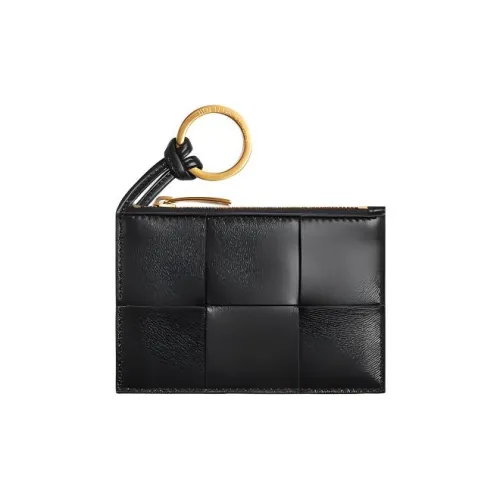 Bottega Veneta Sheepskin Cow Leather Card Holder Key Pouch Women's Black
