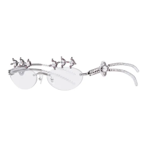 GENTLE MONSTER Металл Pearl Gemstone Oval Eyeglass Frames Unisex Silver