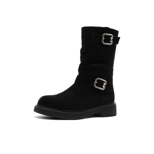 JOSINY Vintage Fashion, Флис с подкладкой, Термический, Одиночный, Boot, Плоская подошва, Crew, Ботильоны, Женские, Черный