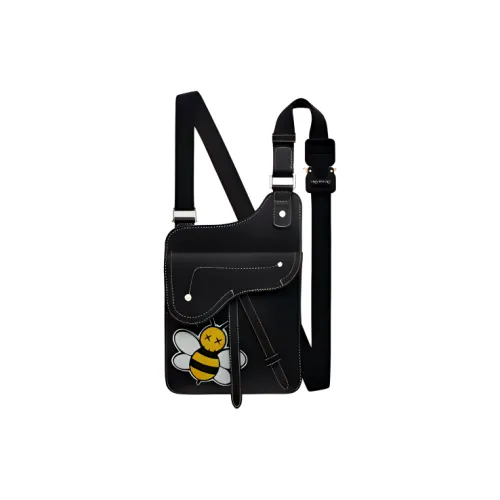 DIOR Shawn Коллаборация Коровья кожа Бананка Sling Сумка Сумка через плечо Унисекс Черный