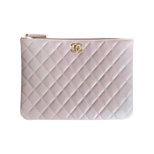 CHANEL Крупнозернистая текстура Телячья кожа Клатч Средний Женский Светло-розовый