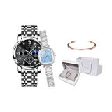 Серебристый Черный + Серебряный Ромб Синий Циферблат