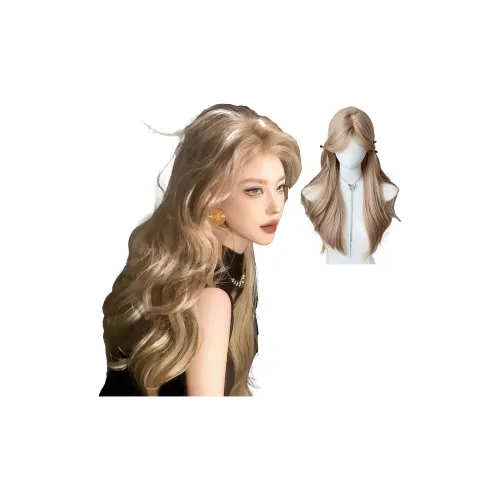 UMIFFA Ambient White Gold Everyday Lolita CENTER Big Wave Long Curl Wig Full Head Set