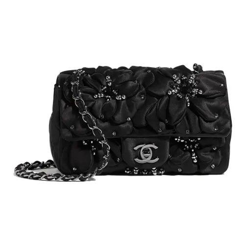 CHANEL Шелковый атласный клатч Mini для женщин черный