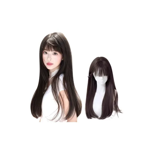 FYOSEE Белый лунный свет Черный длинный Straight Парики