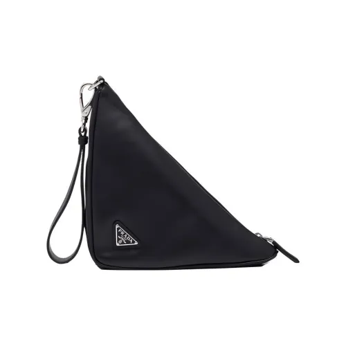 PRADA Nappa Sheepskin Triangle Clutch Women's Black
