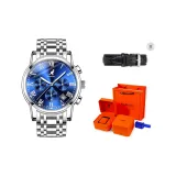 Серебряный корпус, синий циферблат "Носите разные часы каждый день"