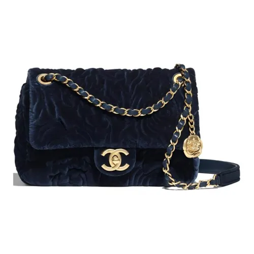 CHANEL Велюр Мини Квадратная Сумка с Клапаном Сумка через плечо Женская Морской Синий