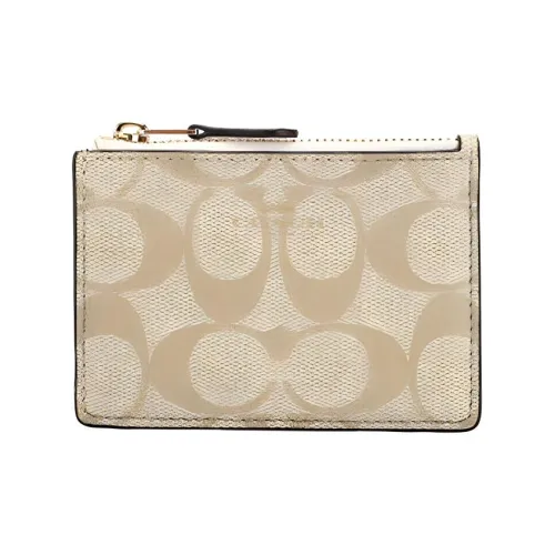 COACH Mini Id Skinny Холщовая кожа Картхолдер Женский Бежевый хаки и Белый