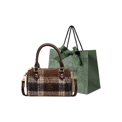 Rainbow Girl Шерстяной Бостон Сумка через плечо Сумка Обычная Женская Клетка Зеленый Яшма Клетка Коричневый