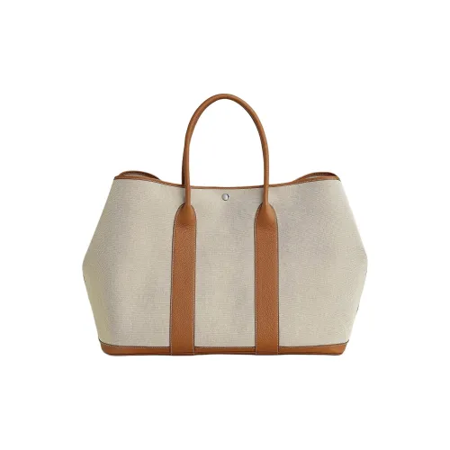 HERMES Garden Party Viking Canvas Bag Women's Light Beige