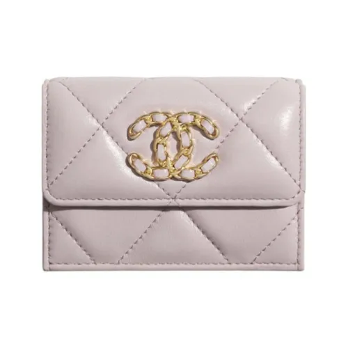 CHANEL 19Bag Lambskin Flap Coin Wallet Card Holder Small Women's Light Pink
