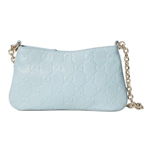 GUCCI GG Emblem GRAIN LEATHER Сумка через плечо Extra Mini Женская Светло-синяя