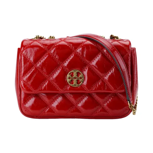 TORY BURCH Блестящая овца восковая кожа сумка с цепочкой сумка через плечо женская красная