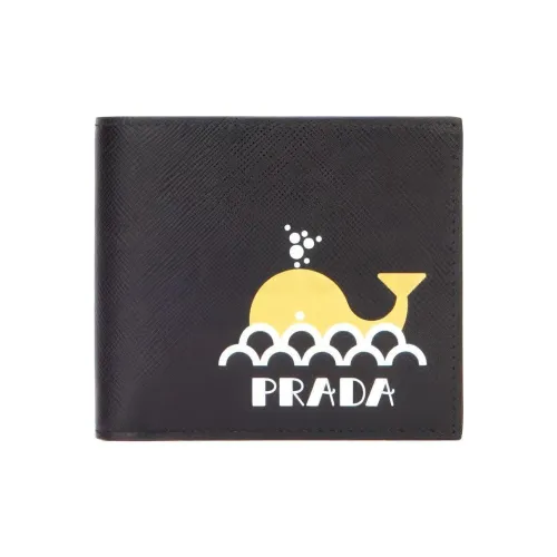 PRADA Кожа Кошелек Держатель для карт Унисекс Черный Желтый