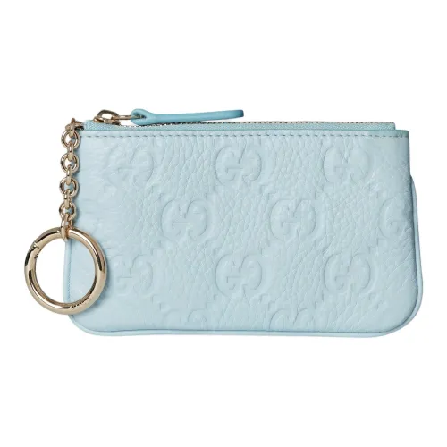 GUCCI GG Emblem GRAIN LEATHER Key Pouch Женские Светло-синий