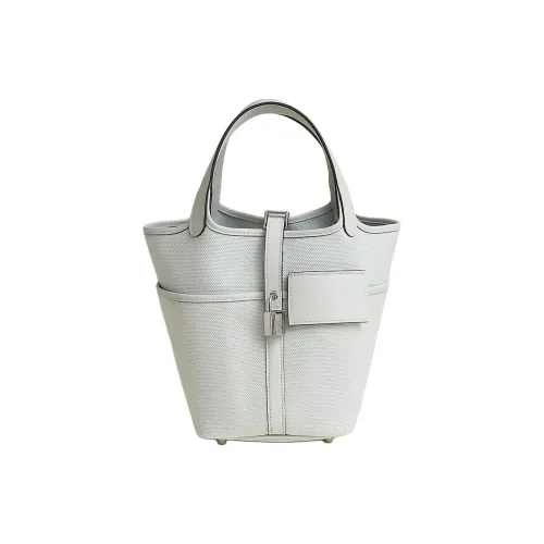 HERMES Picotin Lock Goeland Холст Swift And Телячья кожа Сумка-ведро Женская Белая