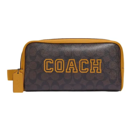 COACH Travel Kit Покрытый холст с телячьей кожей сумка для хранения дорожная сумка клатч большой мужской